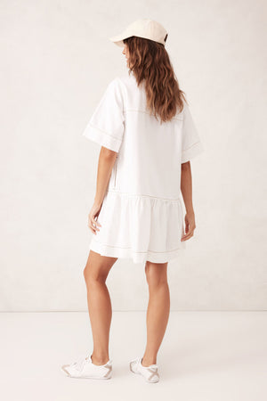 SHORT SLEEVE TIERED POCKET SHIRT DRESS