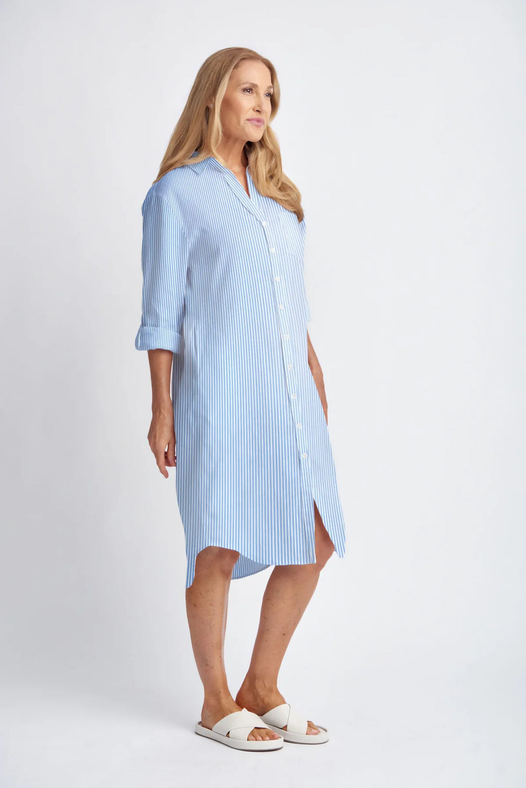 3/4 SLEEVE COTTON STRIPE DRESS