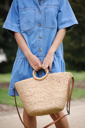 SHORT SLEEVE TIERED POCKET SHIRT DRESS