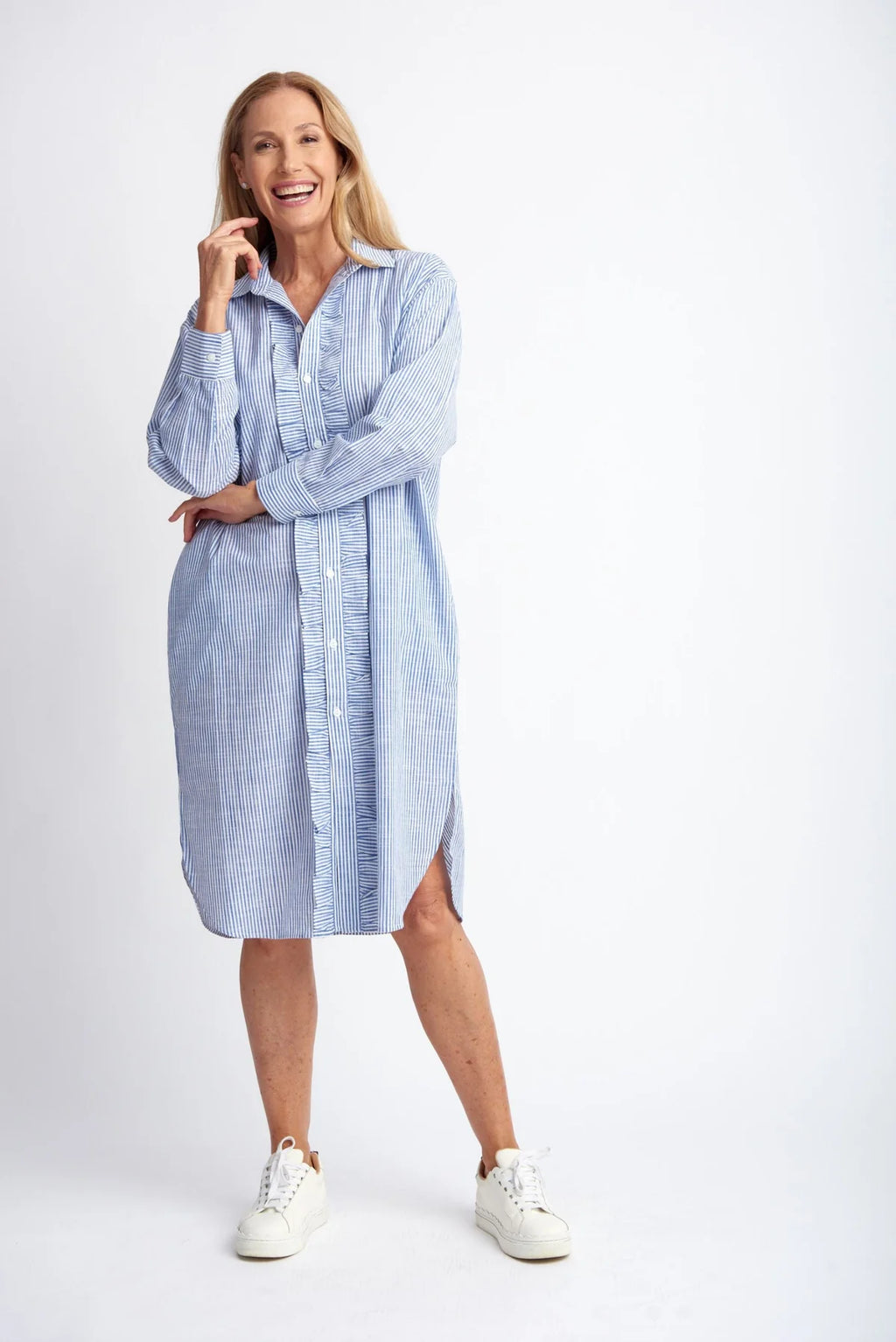 RELAXED COTTON FRILL STRIPE DRESS