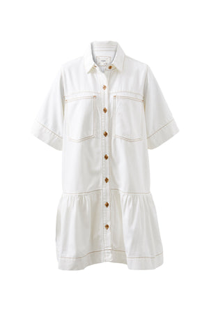 SHORT SLEEVE TIERED POCKET SHIRT DRESS