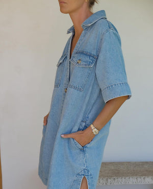 BOXY SHIRT DRESS-  DENIM