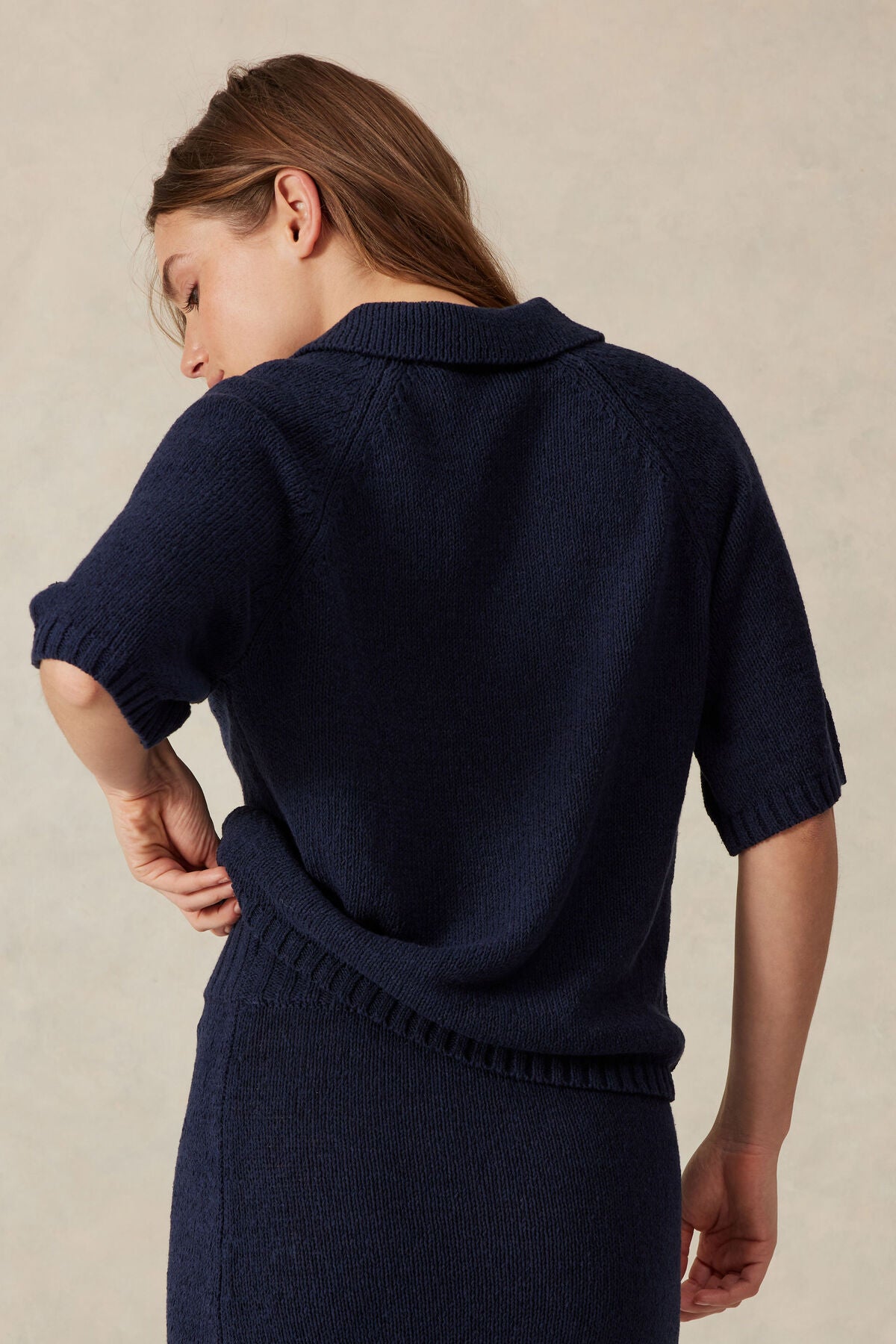 SHORT SLEEVE COLLARED KNIT- NAVY