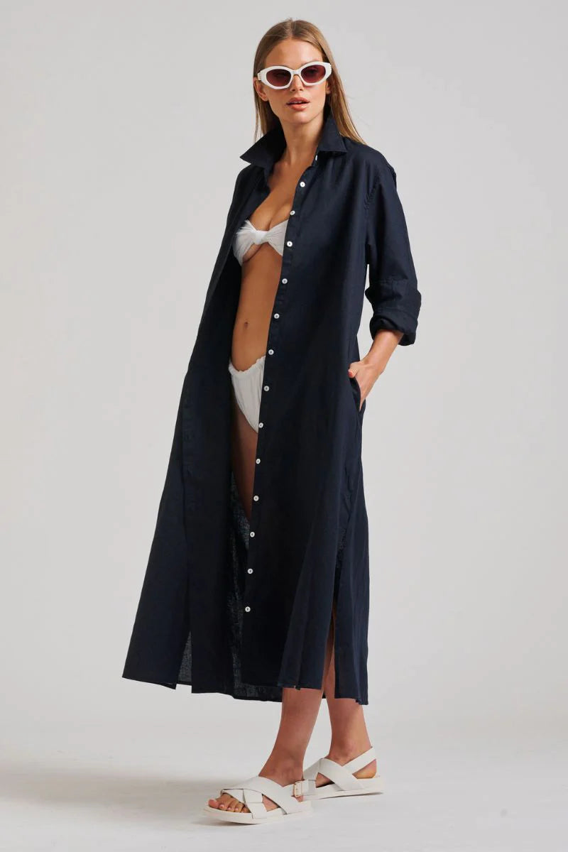 LUNA LONG SHIRT DRESS- FRENCH NAVY