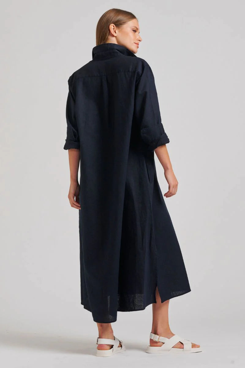 LUNA LONG SHIRT DRESS- FRENCH NAVY