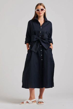 LUNA LONG SHIRT DRESS- FRENCH NAVY