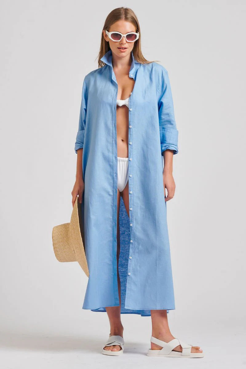 LUNA LONG SHIRT DRESS- PROVINCIAL BLUE