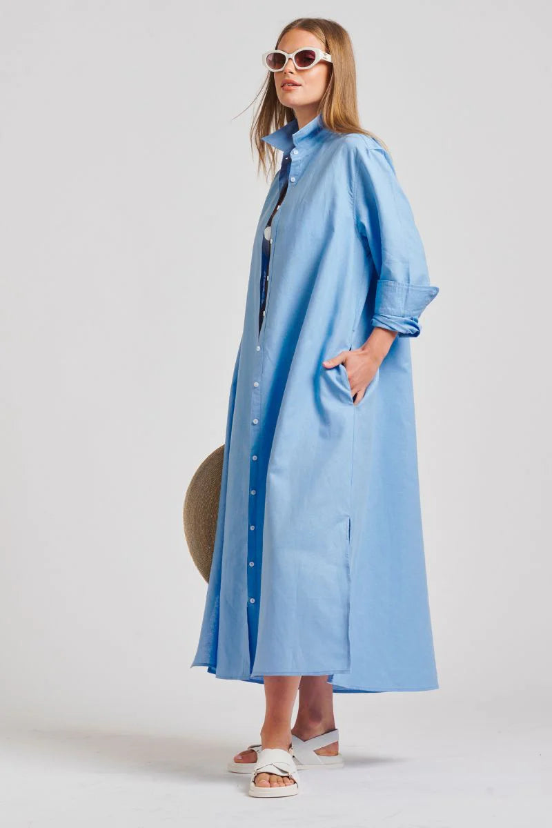 LUNA LONG SHIRT DRESS- PROVINCIAL BLUE