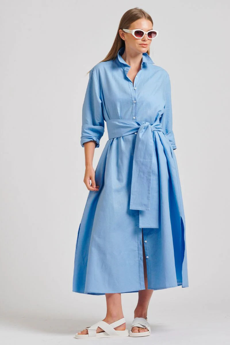 LUNA LONG SHIRT DRESS- PROVINCIAL BLUE