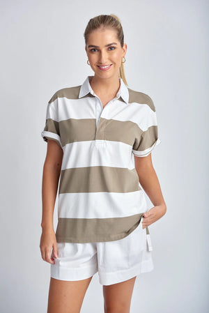 COTTON STRIPE SHORT SLEEVE RUGBY