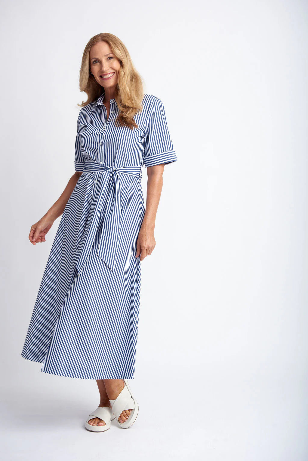 BIAS CUT A-LINE DRESS- NAVY & WHITE