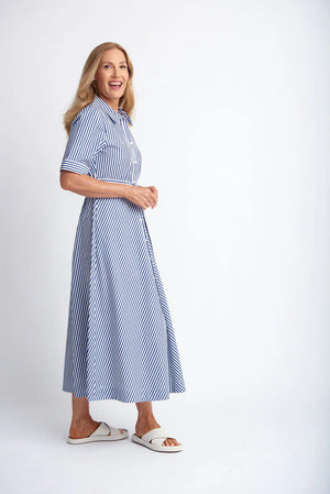 BIAS CUT A-LINE DRESS- NAVY & WHITE