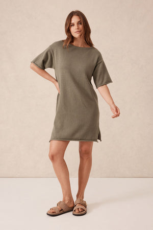 SHORT SLEEVED BOXY KNIT DRESS