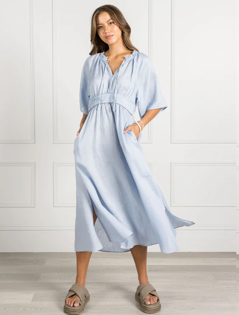 PEONY DRESS- SKY LINEN